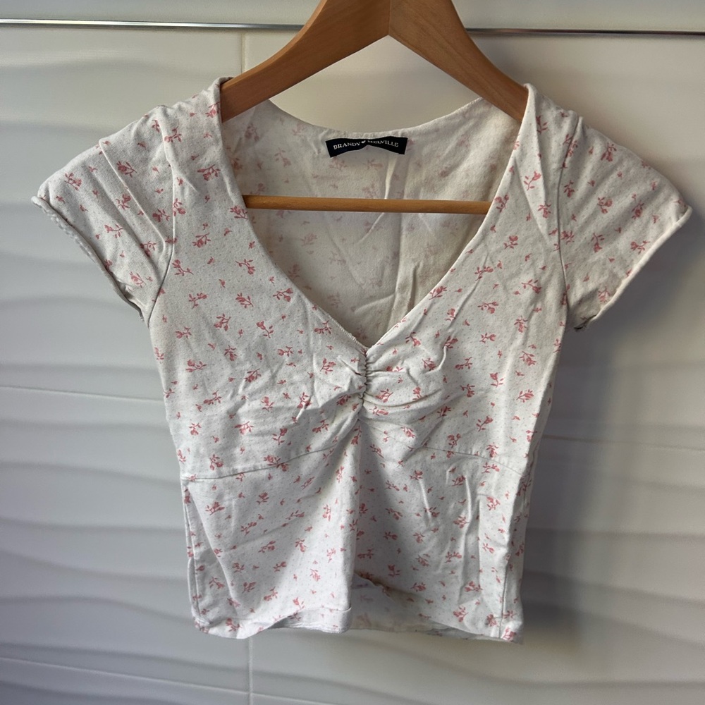 Brandy Melville Floral White Top
